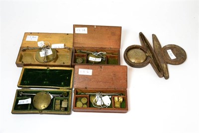 Lot 97 - Various Beam Balances including two sets in wooden cases; an empty box for another, Tho....