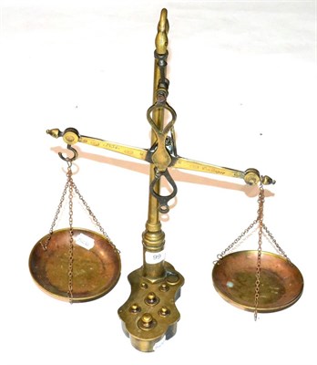 Lot 99 - De Gaper (French) Pan Scales 1854 cast brass base and stand, with two circular pans bearing...