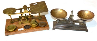 Lot 100 - S Mordan & Co (London) Scales with brass frame and two flat pans (one circular, one rectangular) on