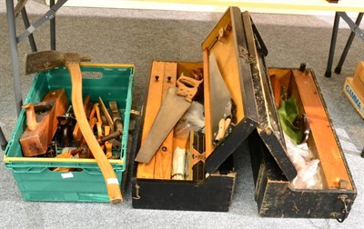 Lot 108 - A Large Collection of Woodworking Tools in Two Wooden Chests and Loose, including a boxed...