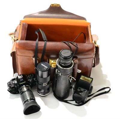 Lot 120 - Canon A1 Camera no.773108, with Canon FD f3.5-4.5, 35-105mm, FD f2.8, 28mm and FD f1.4, 50mm...