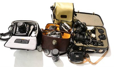 Lot 123 - Canon Cameras including EOS1N with EF f4-5.6, 75-300mm lens, EOX 650, Canonet, EOS10, Canonet...