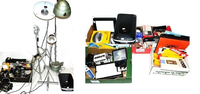 Lot 129 - Dark Room Equipment a large collection of assorted item including lights, an enlarger, tripods,...