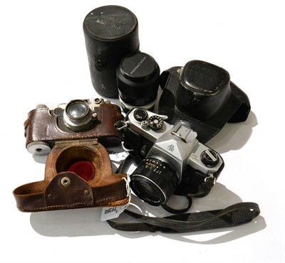 Lot 136 - Leica IIf Camera no.452613 with Summar f2, 50mm lens; together with a Pentax Spotmatic camera...