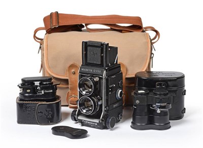 Lot 141 - Mamiya C330 Camera no.D88856 together with Mamiya-Sekor lens: f2.8, 80mm, f4.5, 55mm and f4.5,...