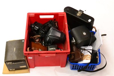 Lot 169 - Various Camera And Binoculars including Canon F1 with FD f1.8, 50mm lens (cased with original...