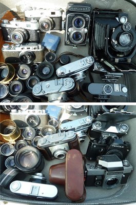 Lot 186 - Various Cameras including Yashica 635, Voightlander folding, Zeiss Contaflex, Fed 3 and others;...