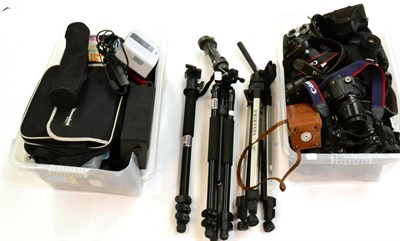 Lot 187 - Various Cameras including Yashica-Mat Copal MXV, Olympus OM10 with Zuiko 35-70mm lens, Canon EOS10D