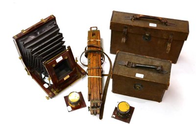 Lot 198 - W Watson (London) Folding Field Plate Camera with mahogany body and brass fittings and two...