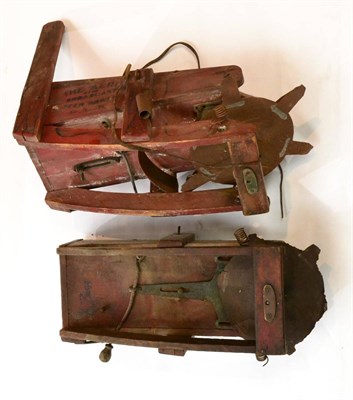 Lot 211 - Aero Broadcast Seed Sower red wooden body, together with another in damaged condition (2)