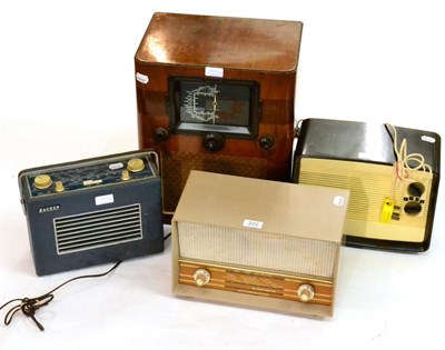 Lot 222 - Radios Cossor Model 40 with wooden case, Ekco Model U195 in brown Bakelite, Cossor CR11014 and...