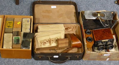 Lot 205A - Verascope Richard Stereoscope with walnut casing, together with three further Stereoviewers and...