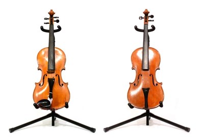 Lot 29 - Two Violins, one possibly Italian labelled 'Carlo Storioini Cremonensis Faciebat 1903', with a...