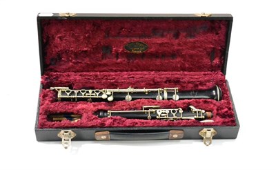 Lot 32 - An Ebony Oboe by Leslie Sheppard, Burgess Hill, Sussex, with nickel plated keys, in a plush...