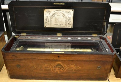 Lot 65 - Swiss Cylinder Music Box playing 12 Airs with 19.25"; cylinder playing two separate 7.5"; combs and