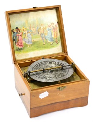 Lot 67 - Symphonium Disc Music Box with 6.25";, 16cm disc, colour picture inside lid, with lever wind to...