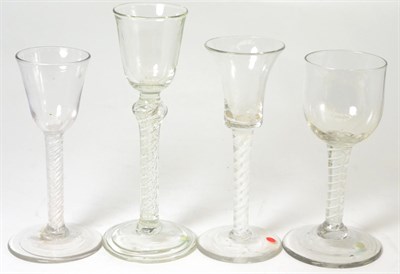 Lot 2 - A Wine Glass, circa 1760, the rounded funnel bowl on a knopped air twist stem, 18cm high; A Similar