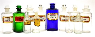 Lot 92 - Pharmaceutical Bottles including Oxymal Scillae (cobalt blue) Tinct. Iodi. Mit (Poison)...