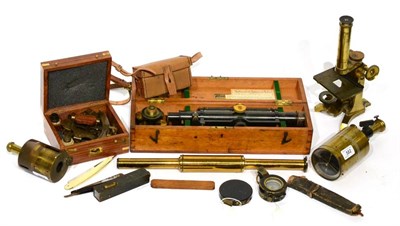 Lot 99 - A Collection of Scientific Instruments, including a cased Thornton dumpy level, a brass...