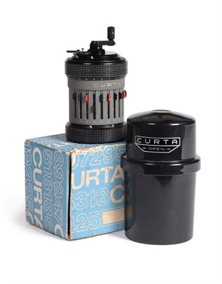 Lot 110 - Curta Calculator Type II no.534529 with grey barrel, in plastic case with original box