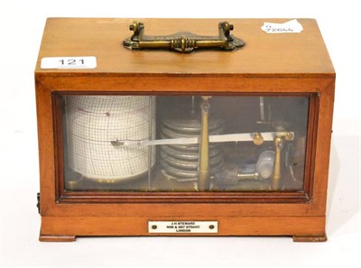 Lot 121 - J H Steward Small Barograph with six vacuum sections, brass frame and drum, lever to lift...