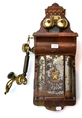 Lot 123 - LM Ericsson & Co (Stockholm)  Wall Mounted Telephone wooden case with metal cover, five...