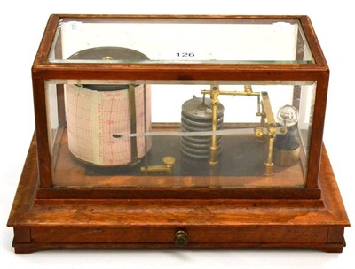 Lot 126 - R Bailey (Birmingham) Barograph with 8 vacuum sections, coloured metal frame and ink bottle, in oak