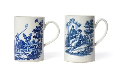 Lot 7 - A Worcester Porcelain Cylindrical Mug, circa 1780, printed in underglaze blue with  "The Man...