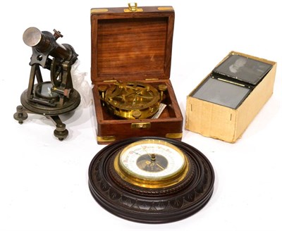 Lot 130 - Various Instruments including a small theodolite on brass stand with compass and spirit level,...