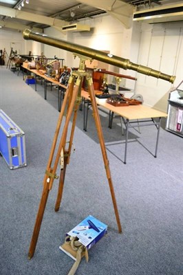 Lot 149 - Brass Telescope with 2"; Objective lens, 40";, 102cm long with wood/brass tripod; together with...