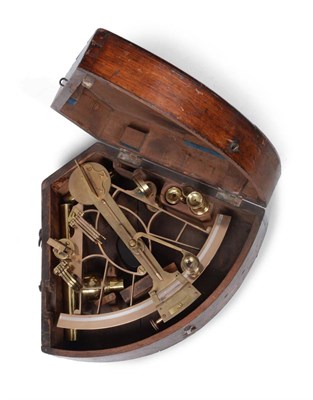 Lot 155 - Brass Sextant with Vernier scale, with no makers mark, in mahogany case with additional parts