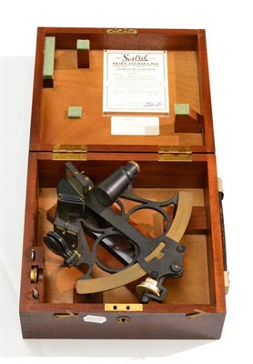 Lot 156 - Henry Browne & Son Sextant black cracked finish with wheel Vernier scale, in original case...