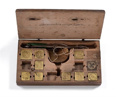 Lot 195 - Continental Hand Pan Scale And Weight Set (18th Century)with various weights with elaborate 'cross'