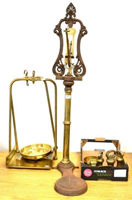 Lot 214 - Victorian Tobacco Scales with cast iron base, brass flat and circular pans and a part set of...