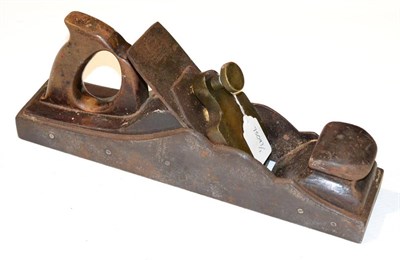 Lot 233 - A 13 1/4inch Steel Panel Plane, with wooden infill and handle, brass lever cap, Marples iron