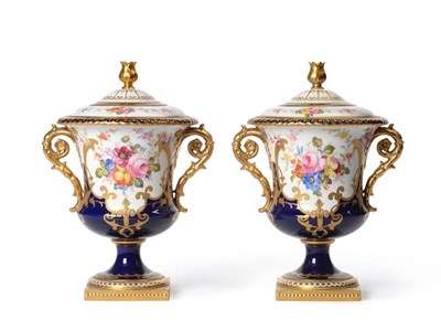 Lot 16 - A Pair of Royal Crown Derby Campana Shape Vases and Covers, painted by Cuthbert Gresley, circa...