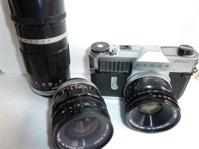 Lot 258 - Canonflex RM Camera no.173491 with Super-Canonmatic R f1.8, 50mm, Super-Canonmatic R f2.5, 35mm and