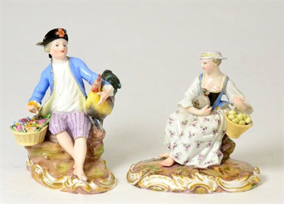 Lot 23 - A Pair of Meissen Porcelain Figures of a Farmer and His Wife, late 19th century, each sitting...