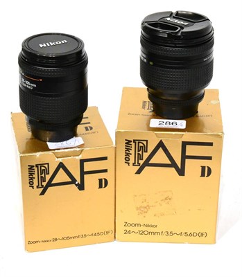 Lot 286 - Nikon Two Lenses: Nikkor AF f3.5-4.5, 28-105mm and Nikkor AF f3.5-5.6 24-120mm (both in...