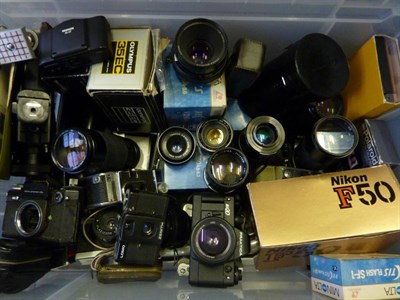 Lot 300 - Various Cameras And Lenses including Canon AV1, Praktica BX20, Nikon F50, Olympus 35EC; Zenza...