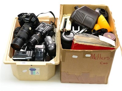 Lot 306 - Various Cameras including Nikon F90X with Nikkor f4.5. 300mm lens, Mamiya medium format with...