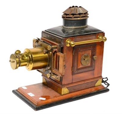 Lot 327 - Magic Lantern a good quality 19th Century brass and mahogany example, lens with rack and pinion...