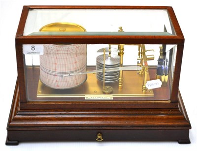 Lot 8 - Cased Barograph with eight vacuum sections, clockwork drum by Gluck Barograph & Recorder Co.in...