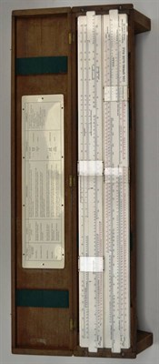 Lot 10 - Coil Spring Slide Rule with twin rule, each half having two cursors and formulae plaque to...