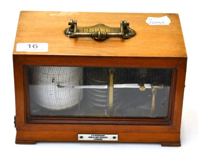 Lot 16 - J H Steward Small Barograph with six vacuum sections, brass frame and drum, lever to lift...