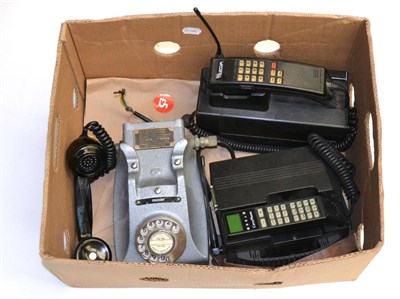 Lot 27 - Various Items including two early 'brick' mobile telephones, two stage lamps from The Royal...