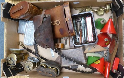 Lot 28 - Various Items including two pairs on binoculars, opera glasses, folding saw in leather case,...