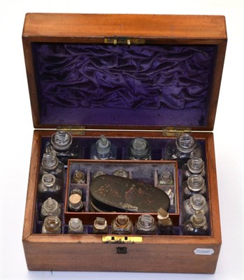 Lot 42 - Apothecary Chest containing twenty four glass bottles in fitted and lined mahogany case with...