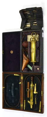 Lot 53 - S Maw, Son & Thompson Ear Syringe Set with brass syringe in fitted case (lid detached); a chest...