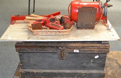 Lot 62 - A Pine Tool Box, containing joiners tools, including planes, rules, drills etc, together with...